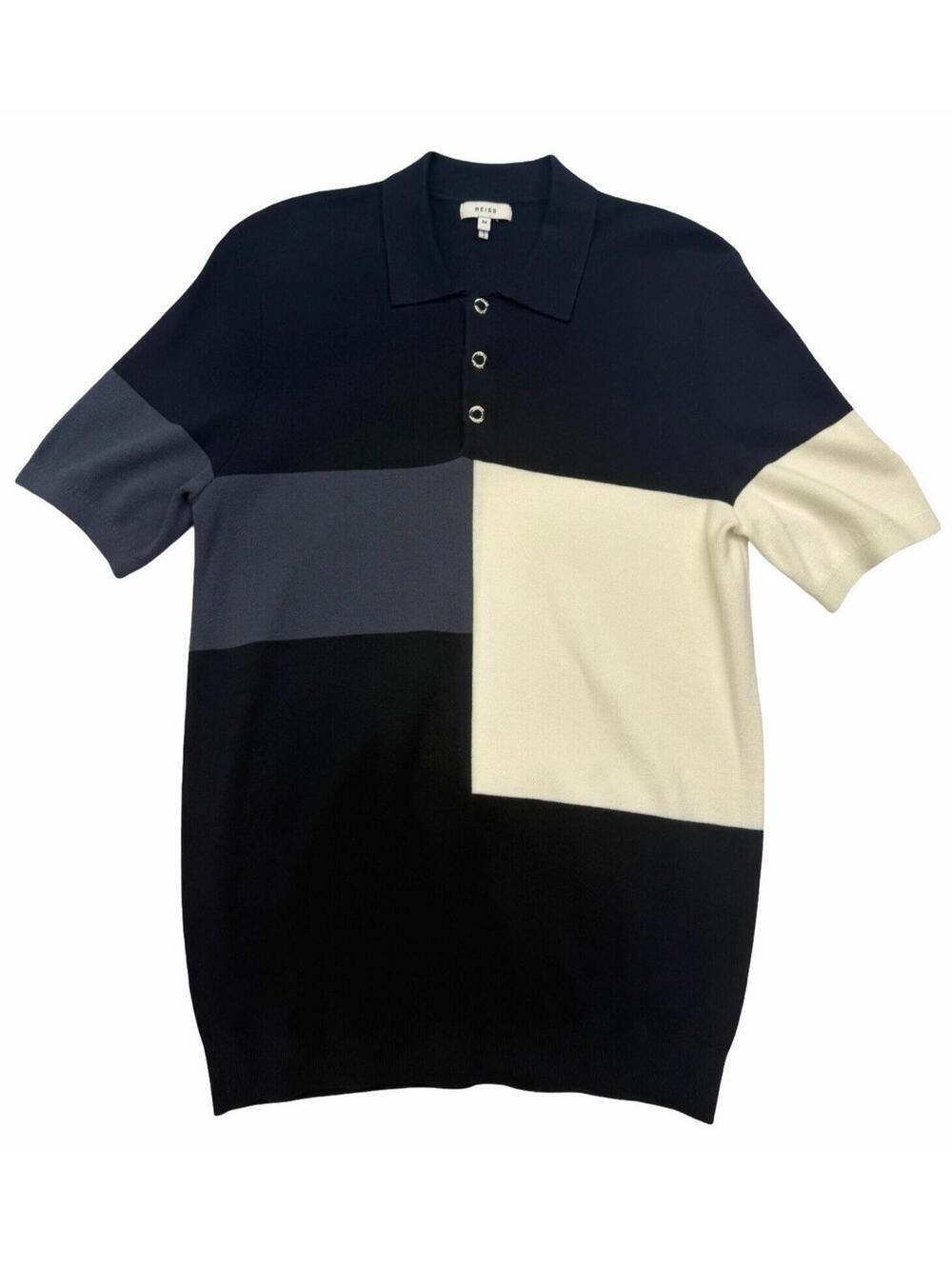 Reiss Primo Colourblock Knit Polo Shirt Navy Blue Size M